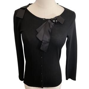Elie Tahari Womens XS Black Sweater Bow Button Front Long Sleeve Cardigan Top
